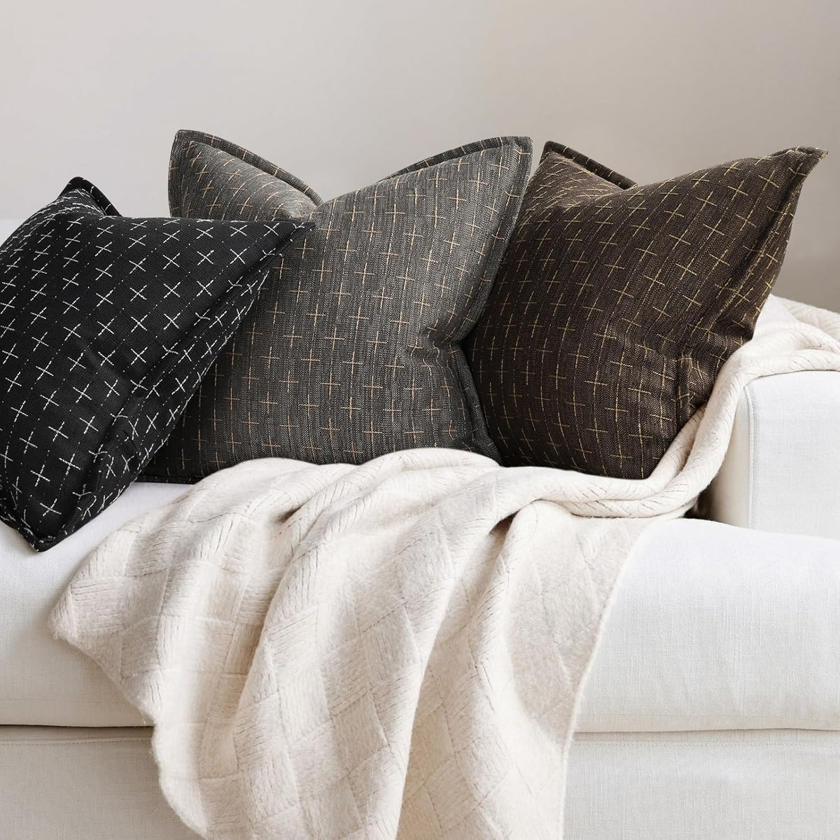 ZWJD Pillow Covers 26x26 Set of 2 Soft Polyester Textured Pillow Covers with Stylish Flange Edge