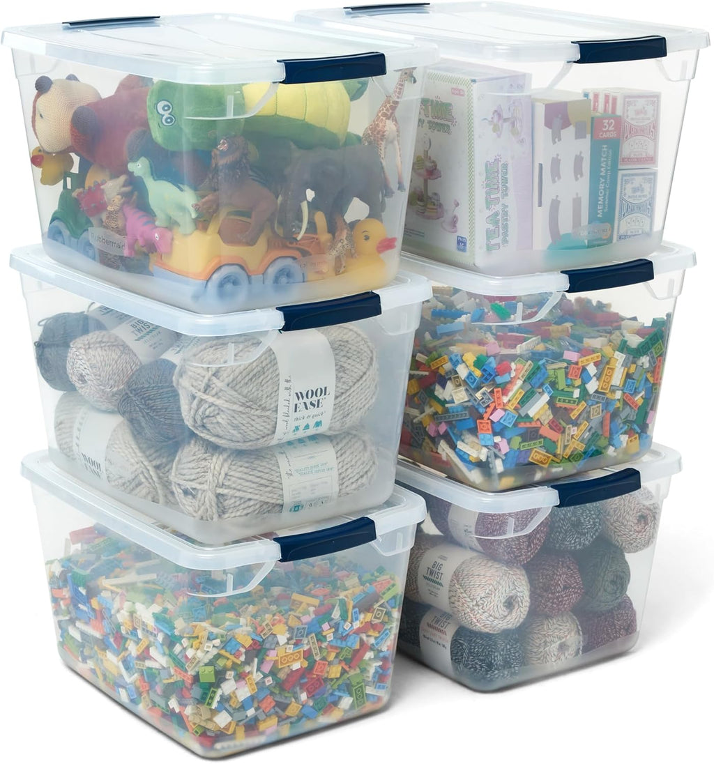 Rubbermaid Cleverstore Clear 32 Qt, 6 Pack Stackable Plastic Storage Bins with Lids, Great for