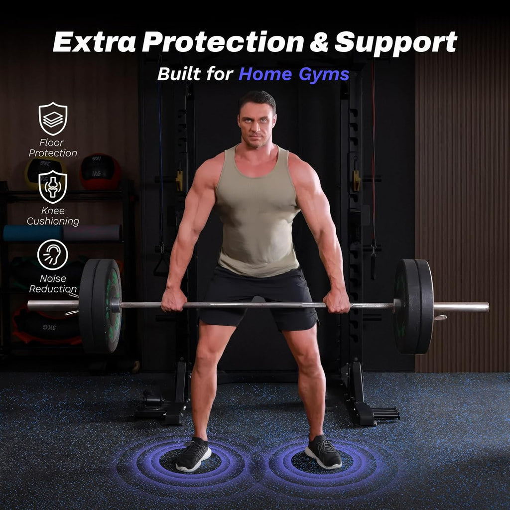 AIRHOP 0.56in Thick 96 Sq Ft Exercise Equipment Mats, 24Tiles Upgraded Rubber Top with High Density