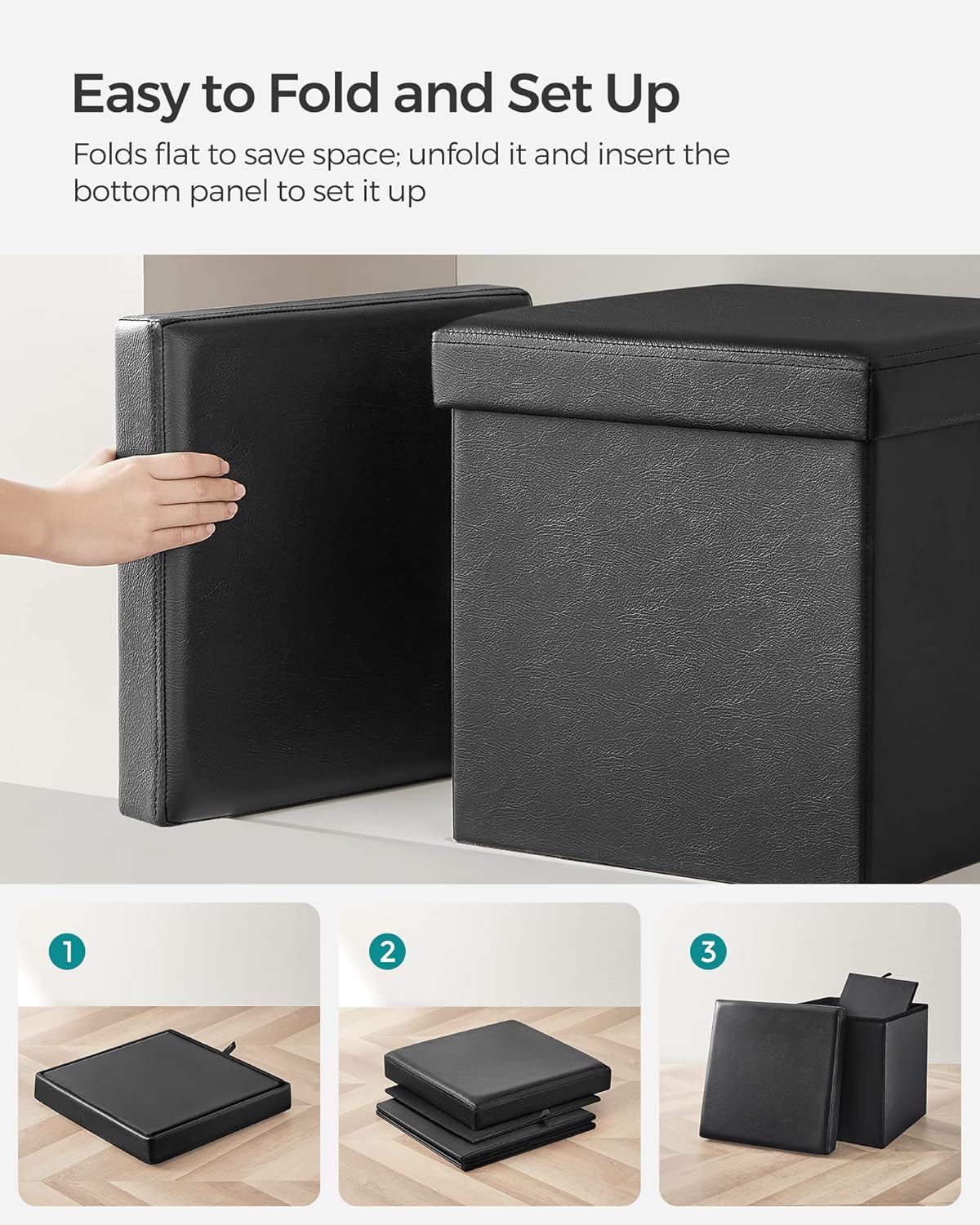 SONGMICS MAZIE Collection - 15 Inches Ottoman with Storage, Footstool, Storage Ottoman, Load 660