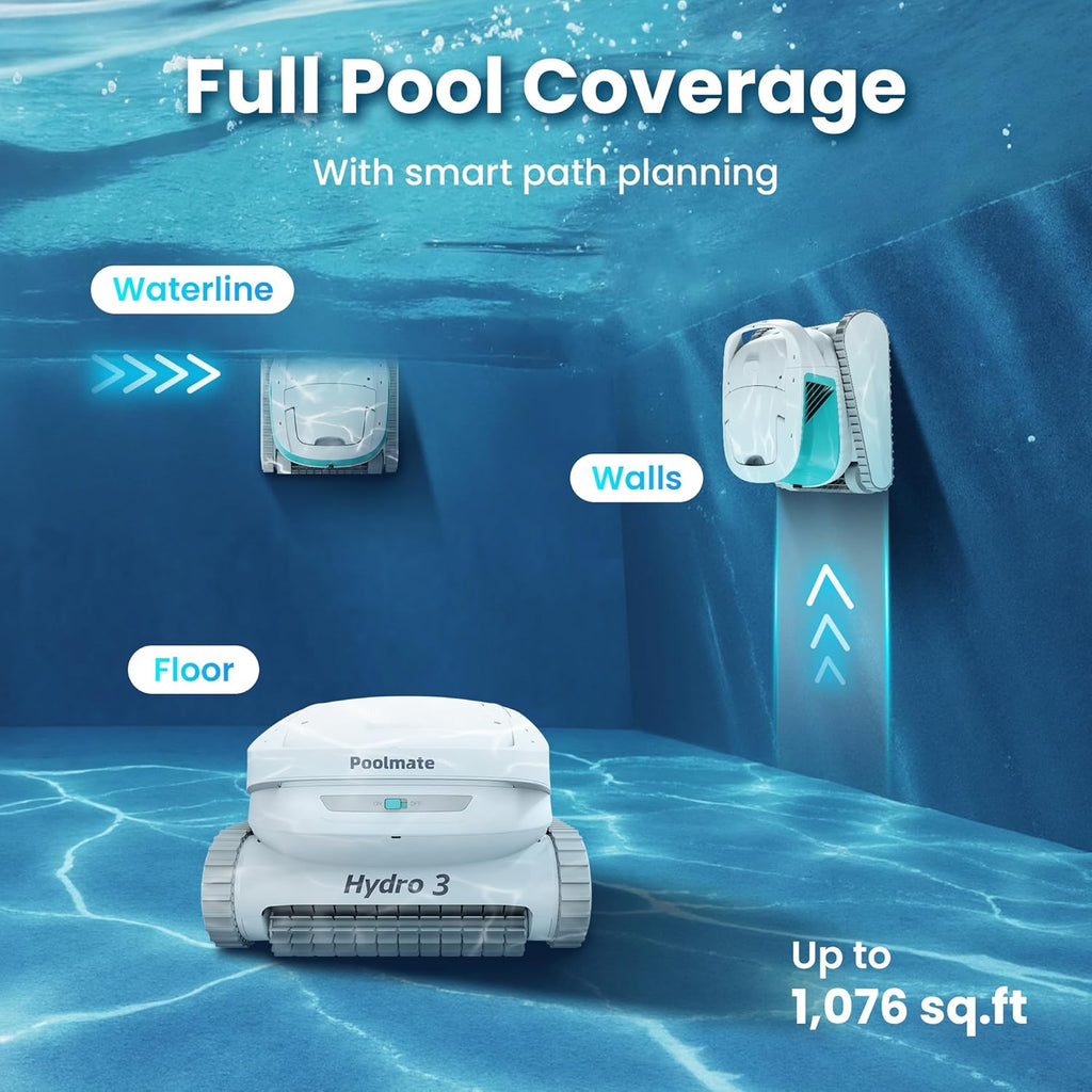 Poolmate Hydro 3 All-in-one Pool Vacuum Robot, 200mins Runtime Cordless Pool Cleaner, 2 150W