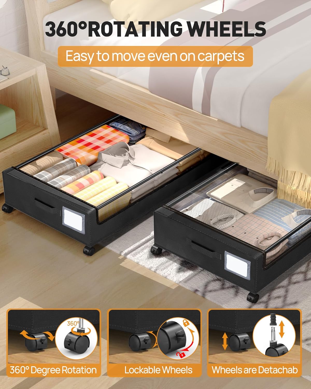 Under Bed Storage, Underbed Storage With Wheels, Under The Bed Storage for Clothes, Blankets