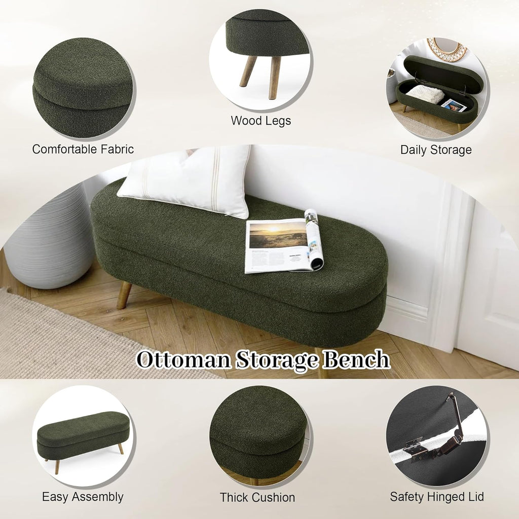 Storage Bench, 43" Storage Ottoman Bench, Shoe Storages Benches for Bedroom, Upholstered Entryway