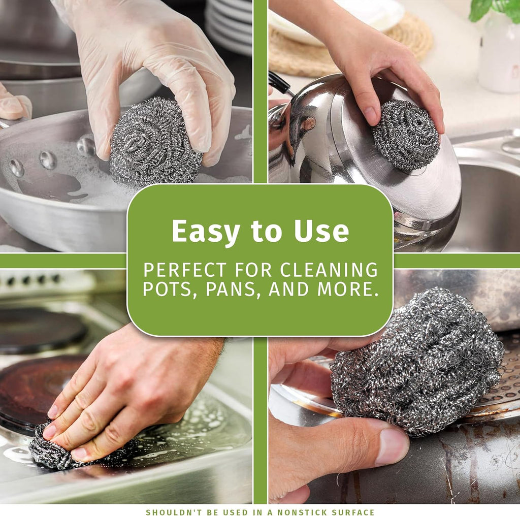 Brheez Stainless Steel Cleaner Scouring Pads [12 Pack] - Industrial & Commercial Strength Large