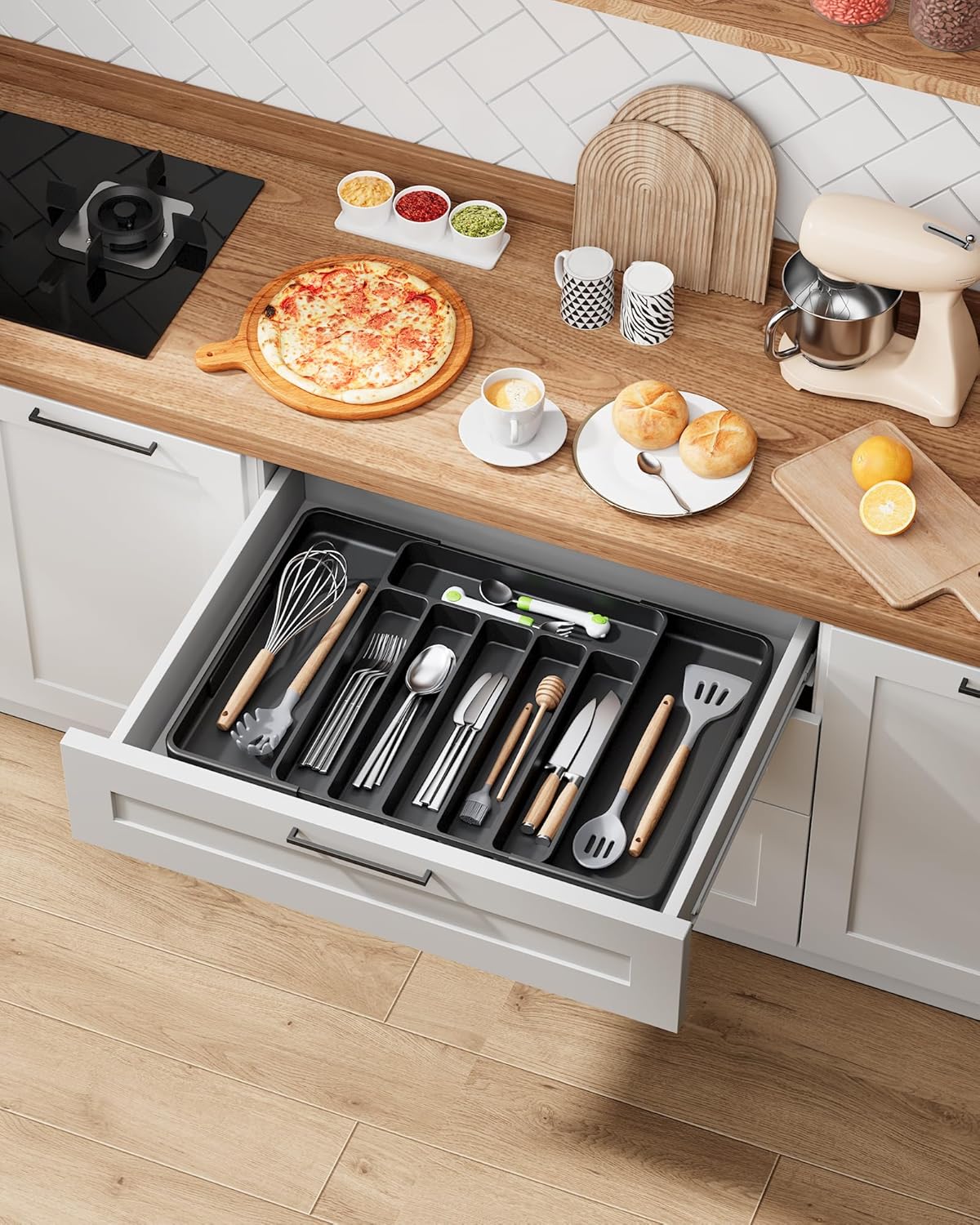 Kitsure Cutlery Drawer Organiser for Kitchen - Adjustable Cutlery Tray for Effortless Utensil