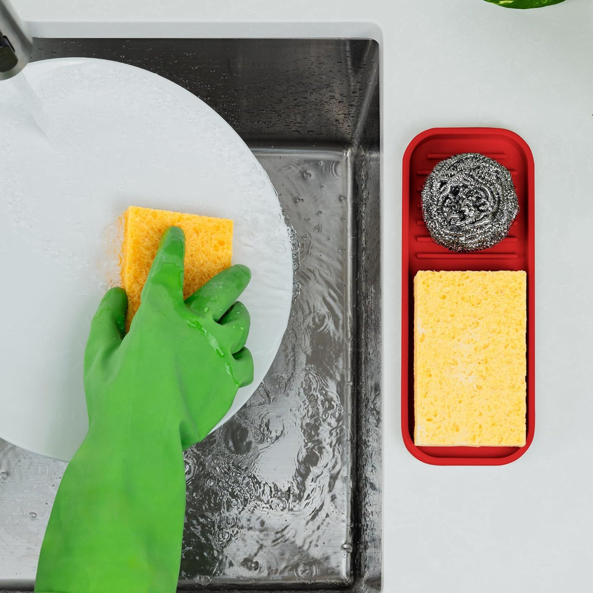 Zulay Kitchen (9x3.5) Silicone Sponge Holder for Kitchen Sink - Flexible Multipurpose Kitchen Soap