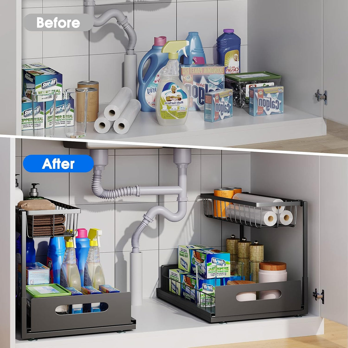 Under Sink Organizer, 2 Tier Under Sink Organizers and Storage Multi-Purpose Under Sink Storage for