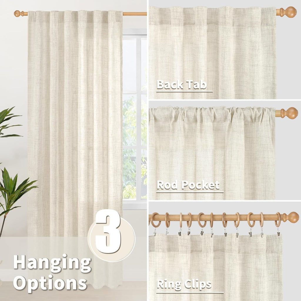 YoungsTex Boho Linen Curtains 36 Inch Length for Kitchen Cafe Window, Semi Sheer Half Window Drapes