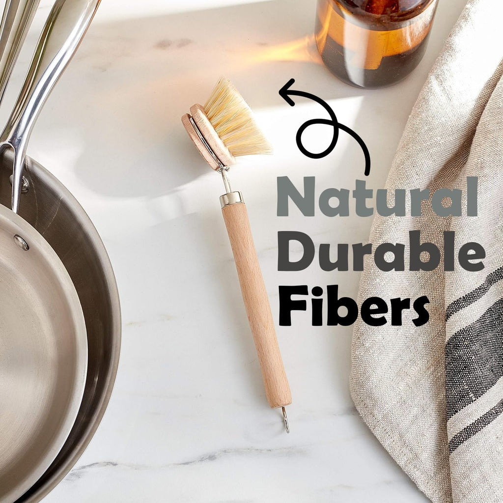 Fox Run 74906 Natural Dish Brush, Tampico Fiber Bristles Brown, 9"