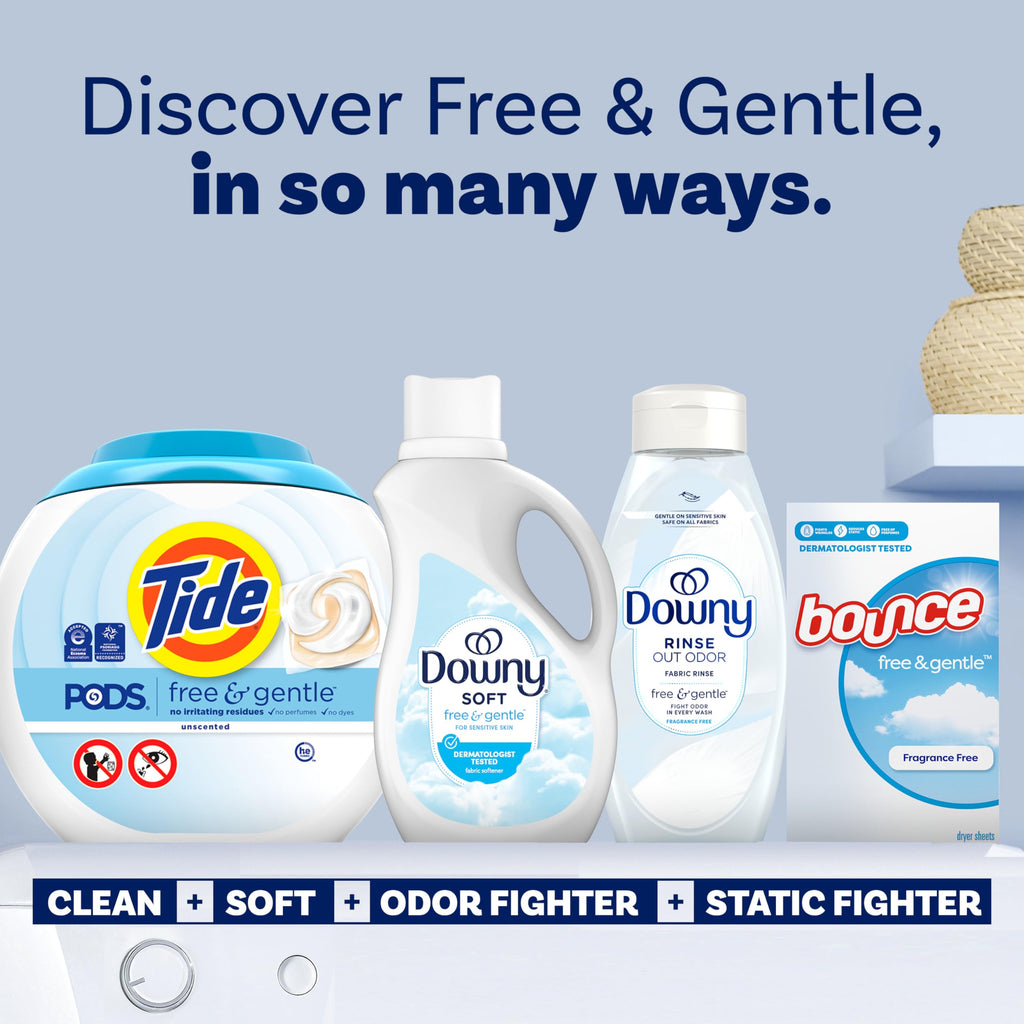 Downy Free & Gentle Liquid Fabric Softener, 44 fl oz, 60 Loads, Hypoallergenic, Sensitive Skin