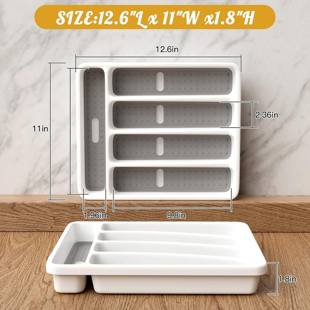 5-Slot Utensil Drawer Organizer for Silverware & Cutlery | Large Plastic Utensil Holder with