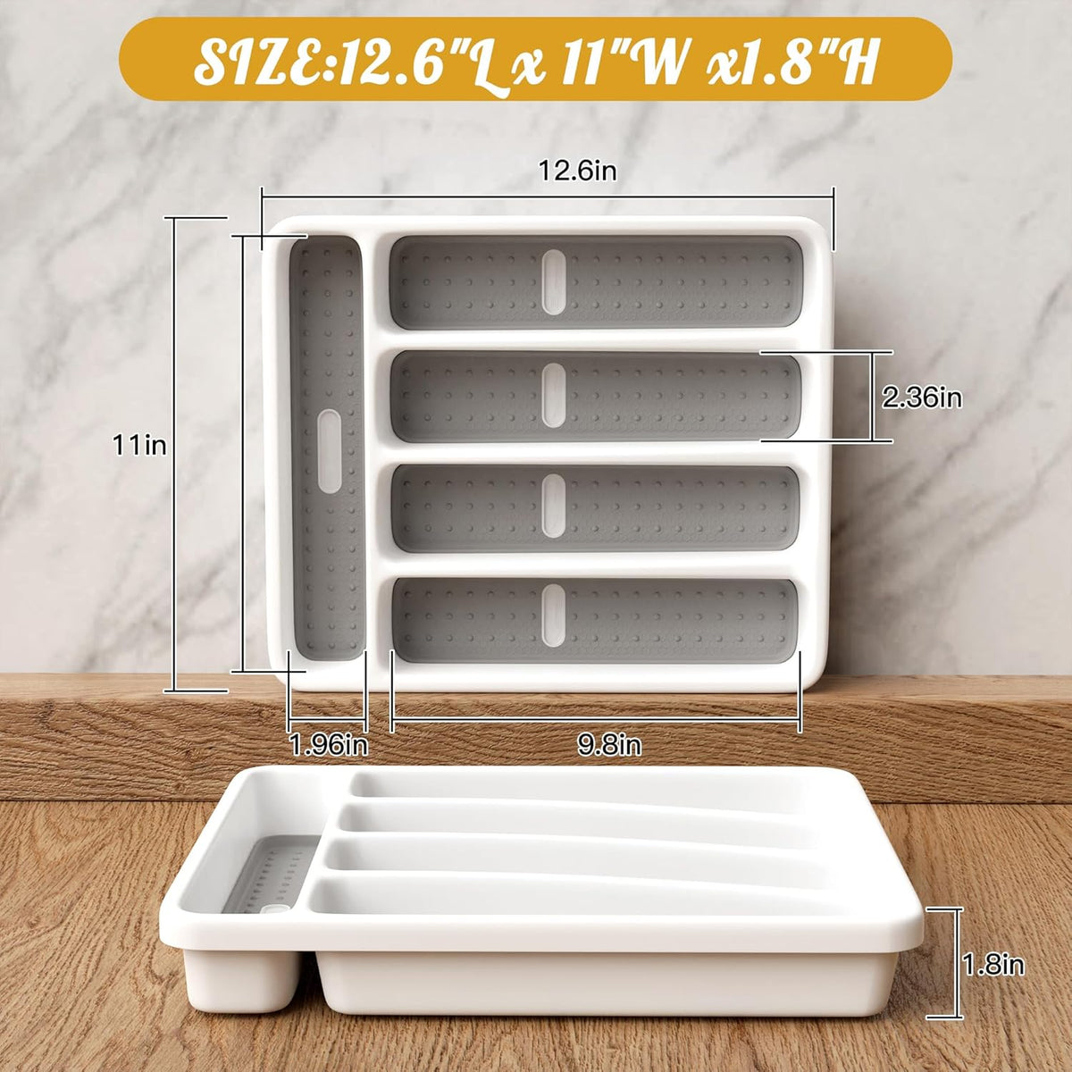 5-Slot Utensil Drawer Organizer for Silverware & Cutlery | Large Plastic Utensil Holder with