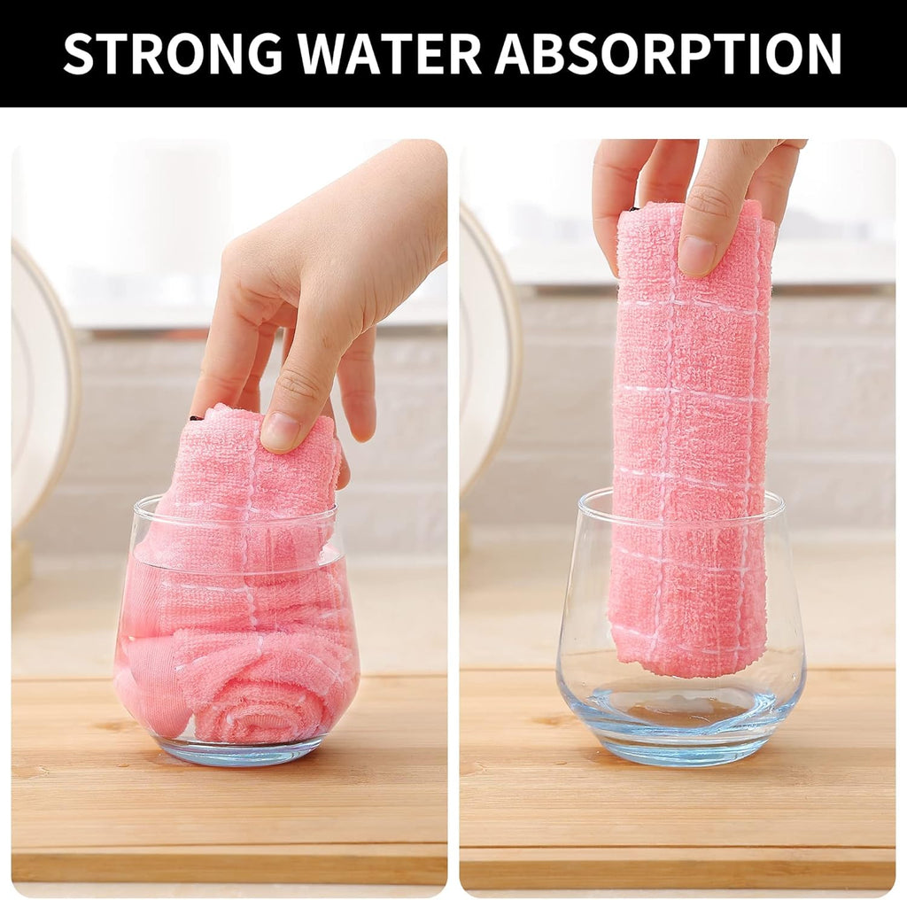 Homaxy 100% Cotton Terry Kitchen Towels(Pink, 13 x 28 inches), Checkered Designed, Soft and Super