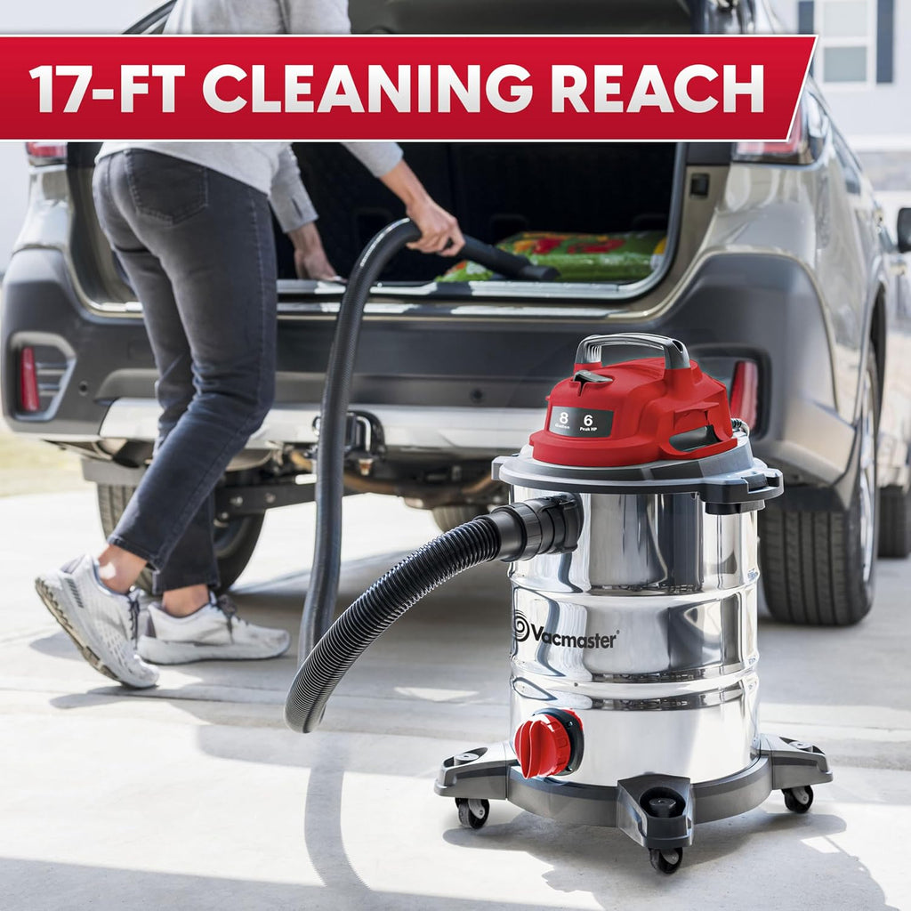 Vacmaster VOC812SF 1101 8-Gallon Premium Stainless Steel Wet/Dry Vacuum, Red Edition, 8 Gal