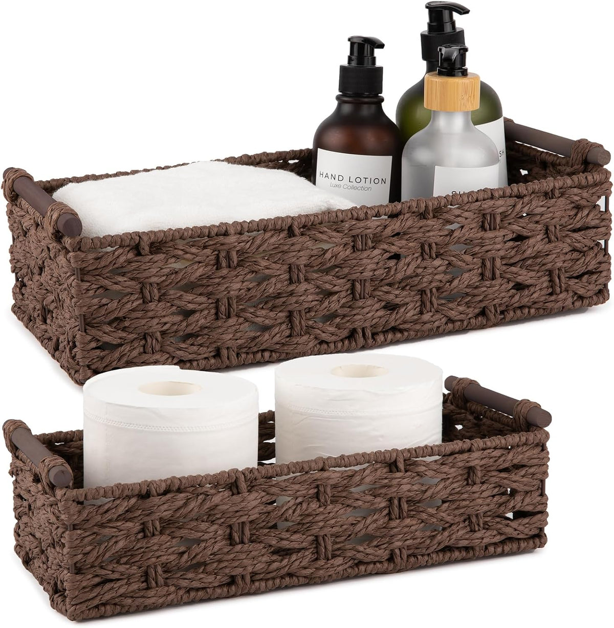 OIAHOMY Toilet Paper Baskets Handmade Paper Rope Decorative Wicker Storage Tank Shelf Cabinet