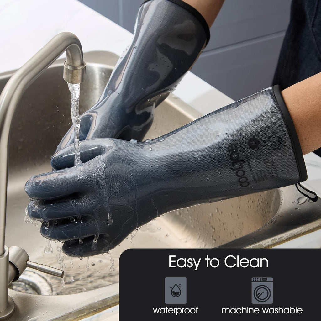 COOLJOB Heat Resistant Oven Gloves, Waterproof Liquid Silicone BBQ Grilling Gloves for Barbecue