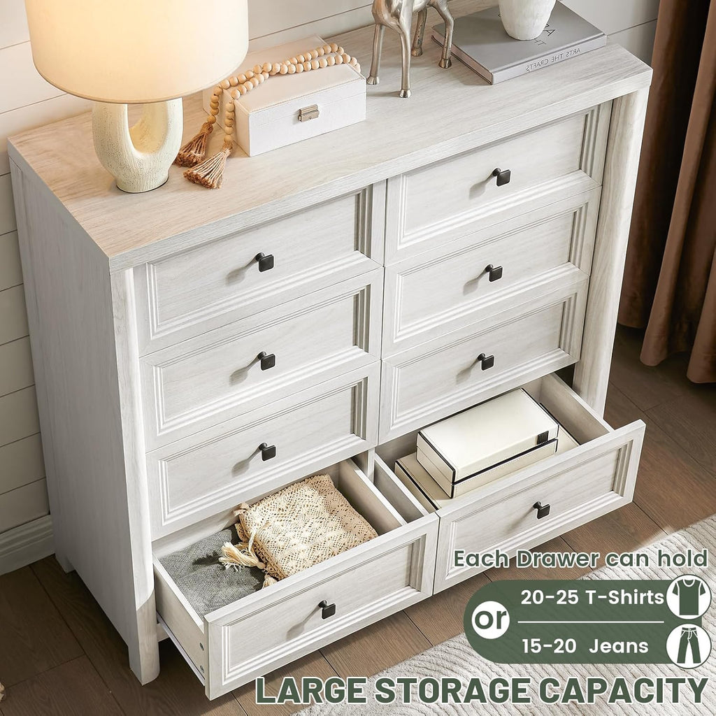 41" Tall White Dresser, Farmhouse 8 Drawers Dressers for Bedroom, Vertical Chest of Drawers for