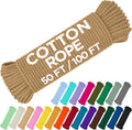 TECEUM Cotton Rope 3/16” (5 mm) – 100 FT – Strong All-Purpose Braided Rope – Natural Cotton – for