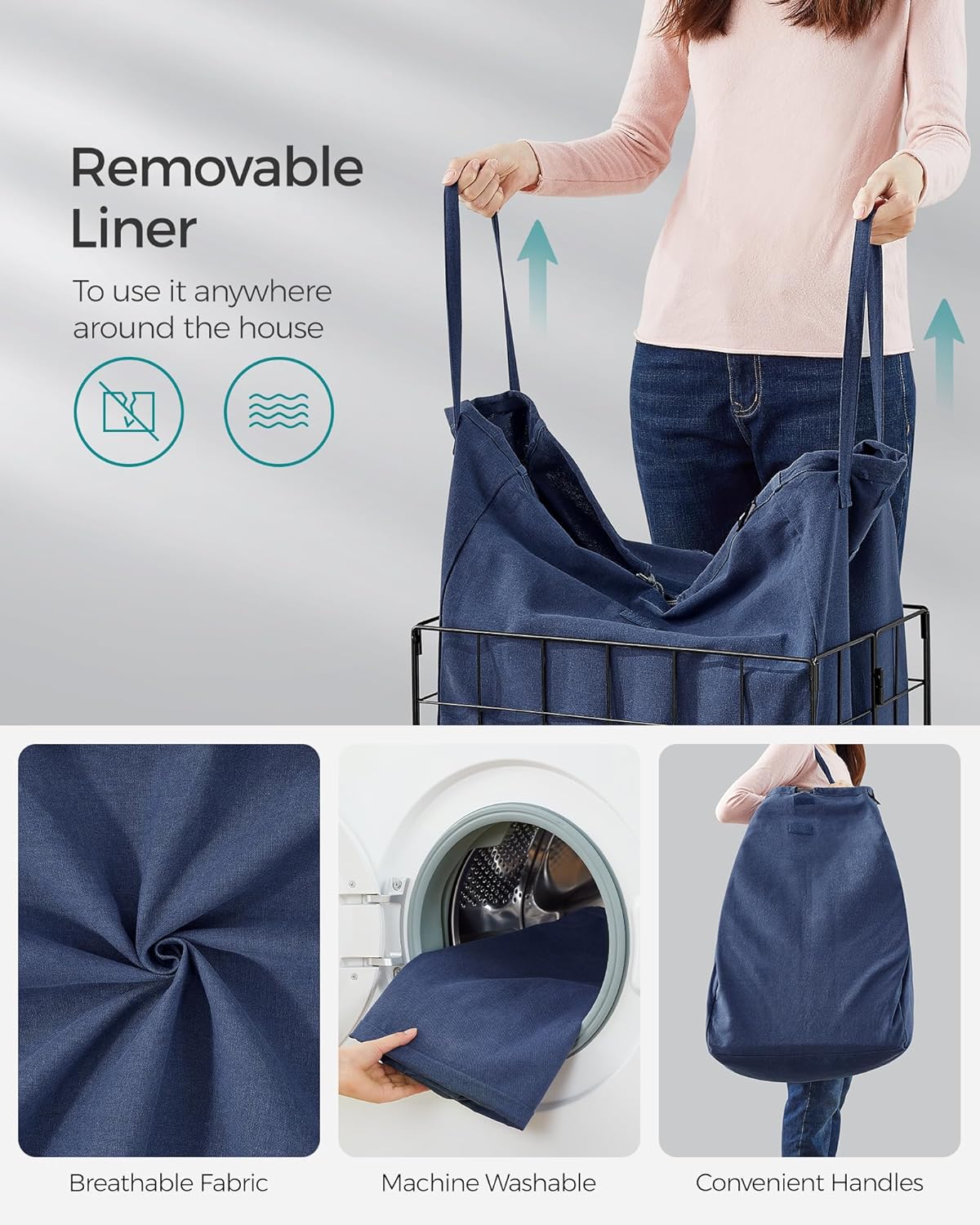 SONGMICS Laundry Hamper, 23.8 Gal. (90L) Laundry Basket, Collapsible Clothes Hamper, Removable and