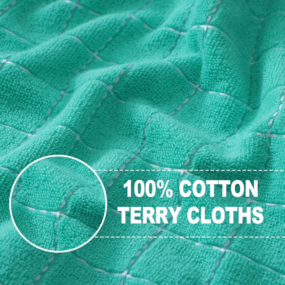 Homaxy 100% Cotton Terry Kitchen Towels(Turquoise, 13 x 28 inches), Checkered Designed, Soft and