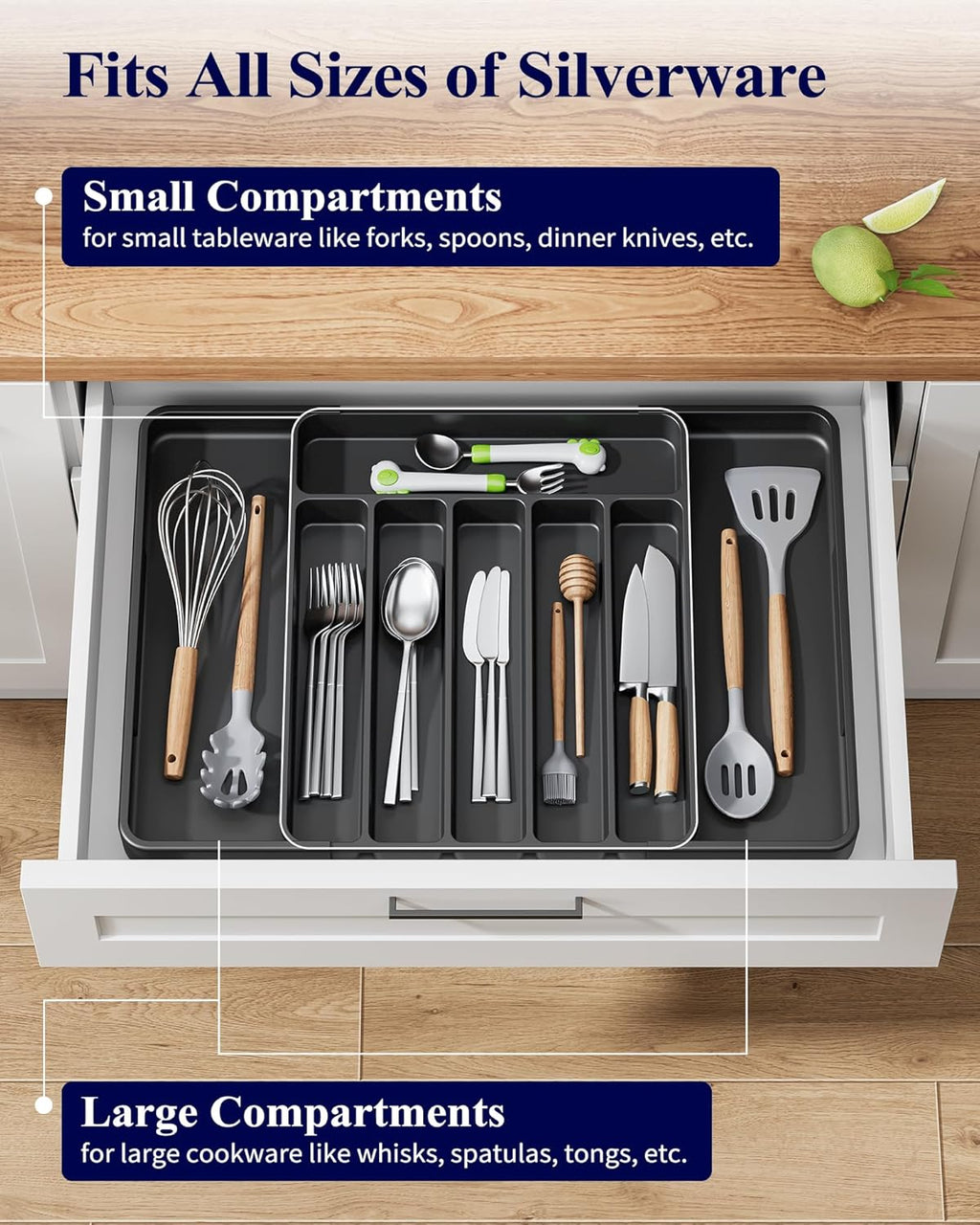Kitsure Cutlery Drawer Organiser for Kitchen - Adjustable Cutlery Tray for Effortless Utensil