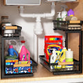 Under Sink Organizer Storage 2 Pack, 2 Tier Slide Out Height Adjustable Pull Out Cabinet Organizer