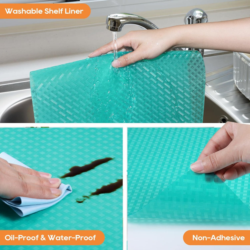 Blue Shelf Liners for Kitchen Cabinets Refrigerator Liners Waterproof & Oil-Proof Kitchen Cupboard