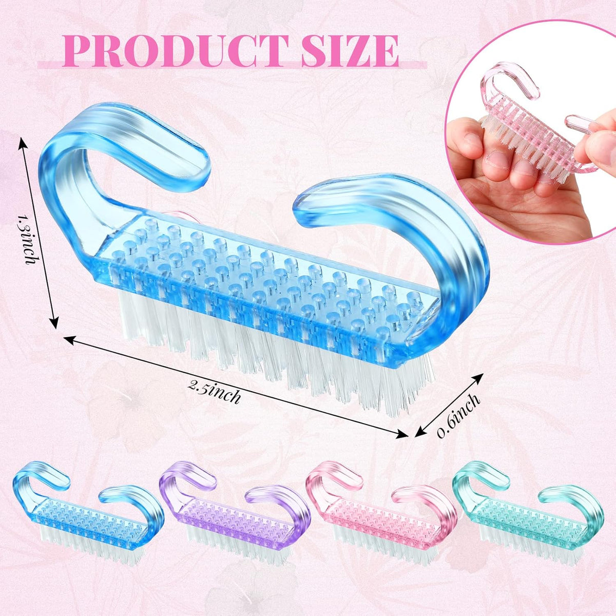 Patelai 100 Pcs Handle Grip Nail Brush Bulk Colorful Nail Scrubber Cleaner Fingernail Brushes Hand