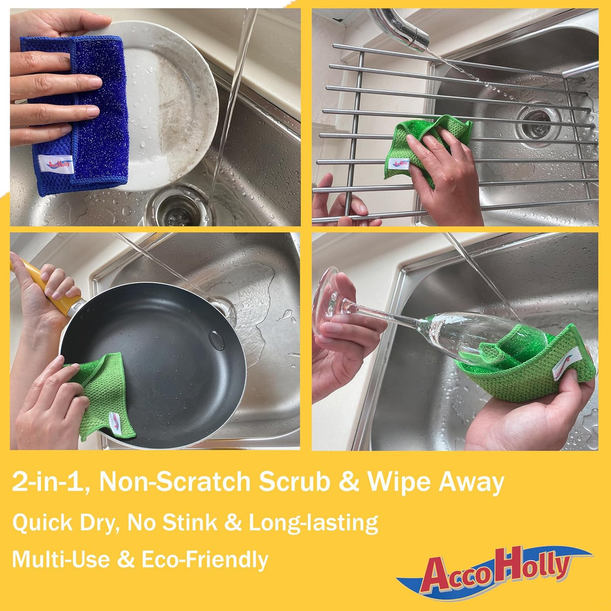 24 Pack Microfiber Scrub Dish Cleaning Cloth, Non-Scratch, Reusable & Durable for Dish Pan Pot