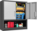 Metal Wall Cabinets with Doors and Shelves Black and Gray Garage Cabinets Wall Mounted Adjustable