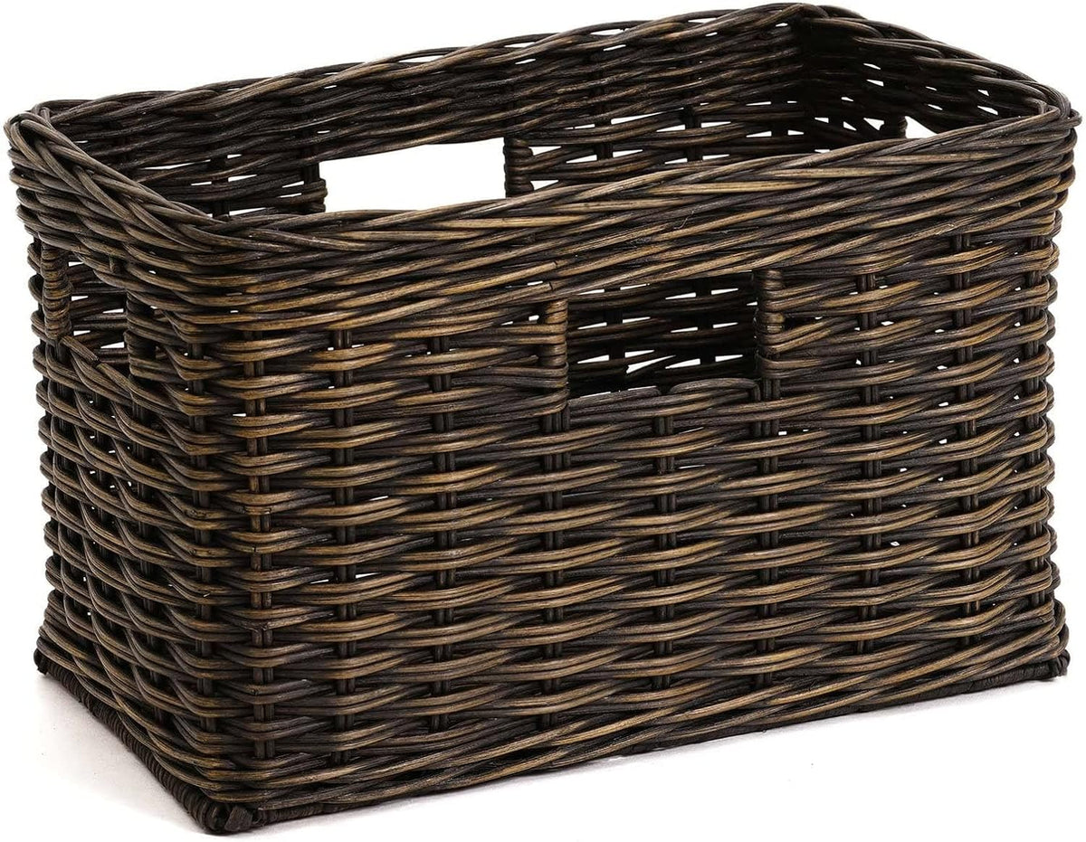 The Basket Lady Tall Rectangular Wicker Storage Basket, Small, 16.5 in L x 10.5 in W x 10.5 in H