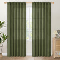 YoungsTex Olive Green Linen Curtains 80 Inch Length for Living Room, Semi Sheer Window Drapes with