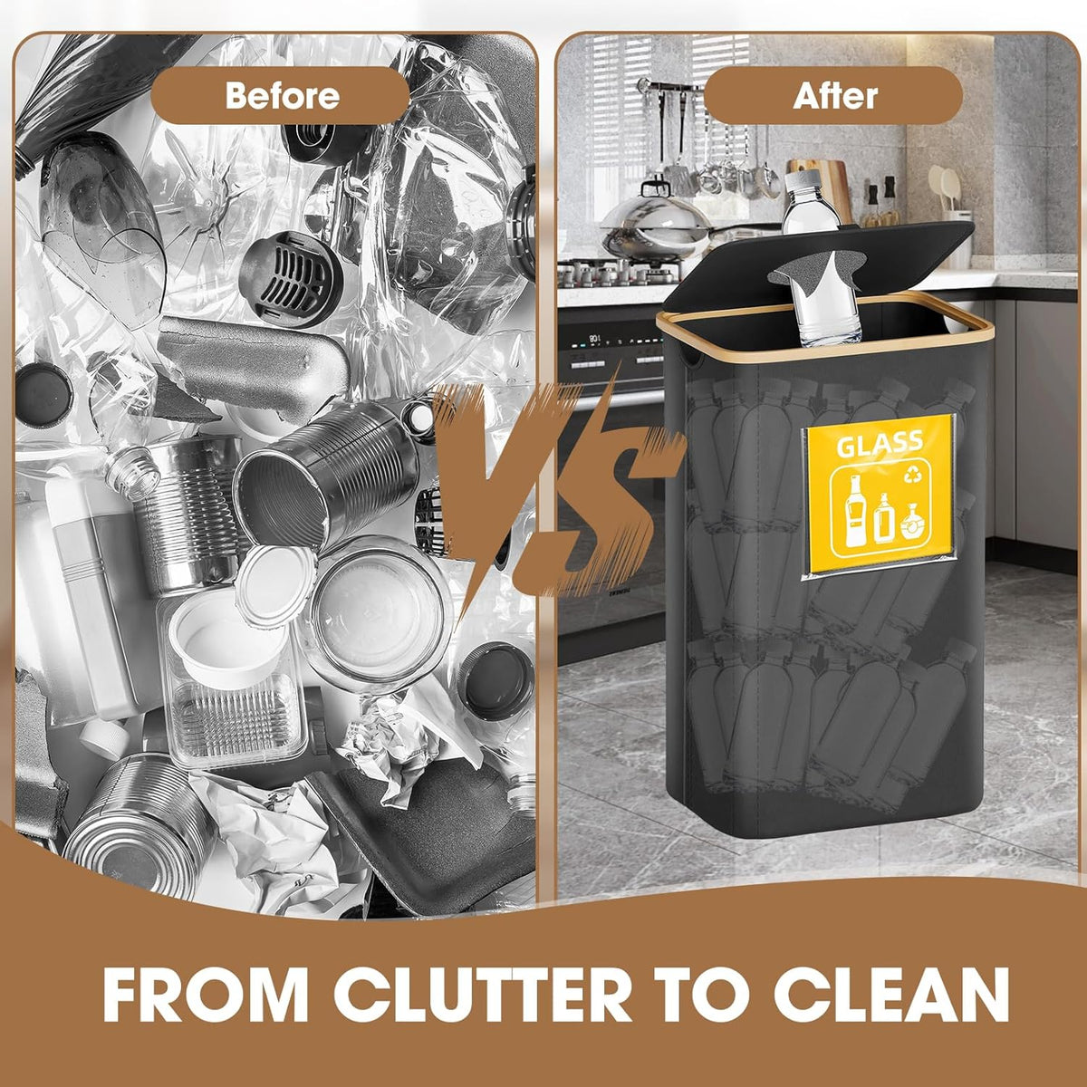 Recycling Bin for Kitchen 26 Gallon 100L, Indoor Recycle Bins with Lid, Hands-Free Access, Sorting