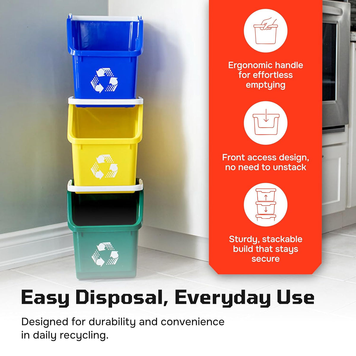 Multi Bin Recycling System with Nine Stackable 6 Gallon Recycle Bins to Build Your Recycling Center
