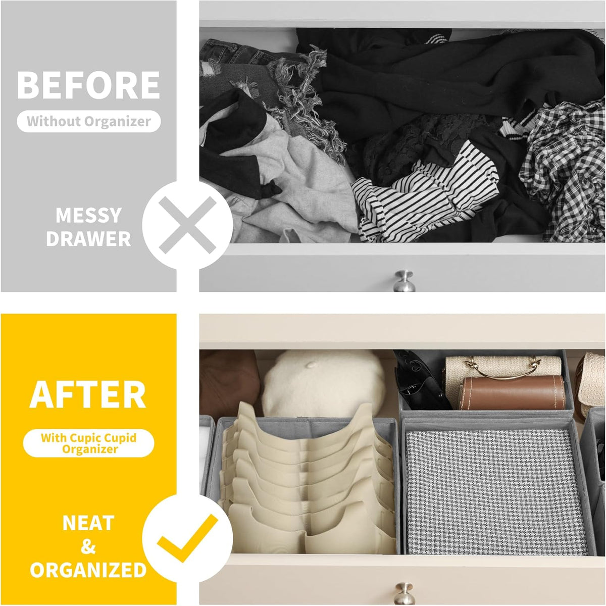 Cupic Cupid Drawer Organizer, Dresser Organizers, Foldabe Drawer Organizer Clothes, Closet