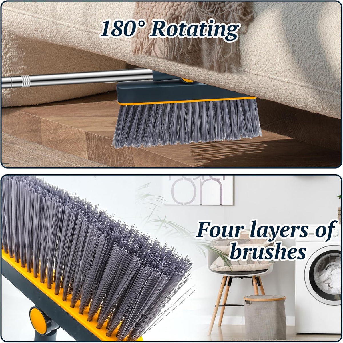 Long-Handled Broom and Dustpan Set, Windproof Broom Combination, 180-degree Rotating Brush Head