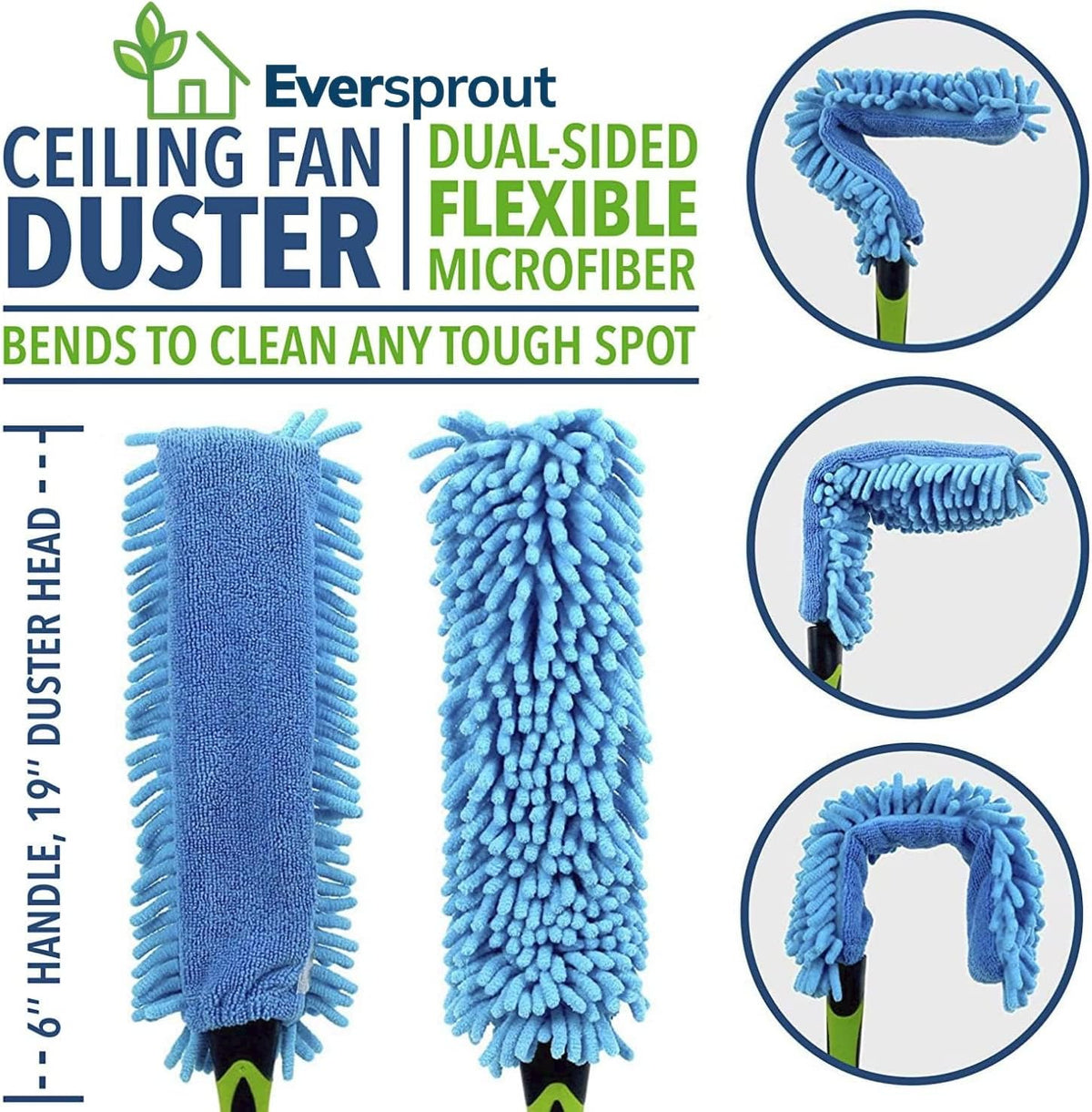 EVERSPROUT 20+ Foot High Reach Flexible Microfiber Ceiling & Fan Duster | Bendable to Clean Any Fan