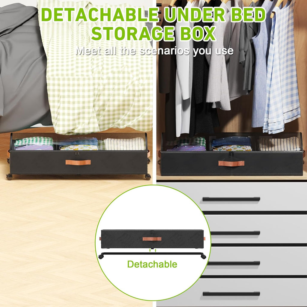 Under Bed Storage with Wheels, 2-Pack Under Bed Storage Containers with Clear Lids, XXL 65L Under