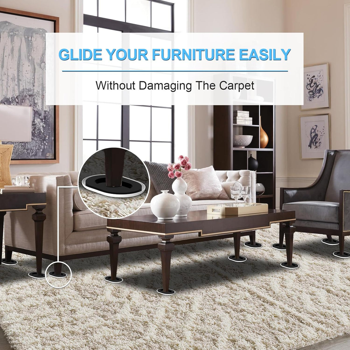 Upgrade Furniture Sliders, Furniture Sliders for Carpets, Oval Moving Pads with 8 PCS 5.8 * 4.3"