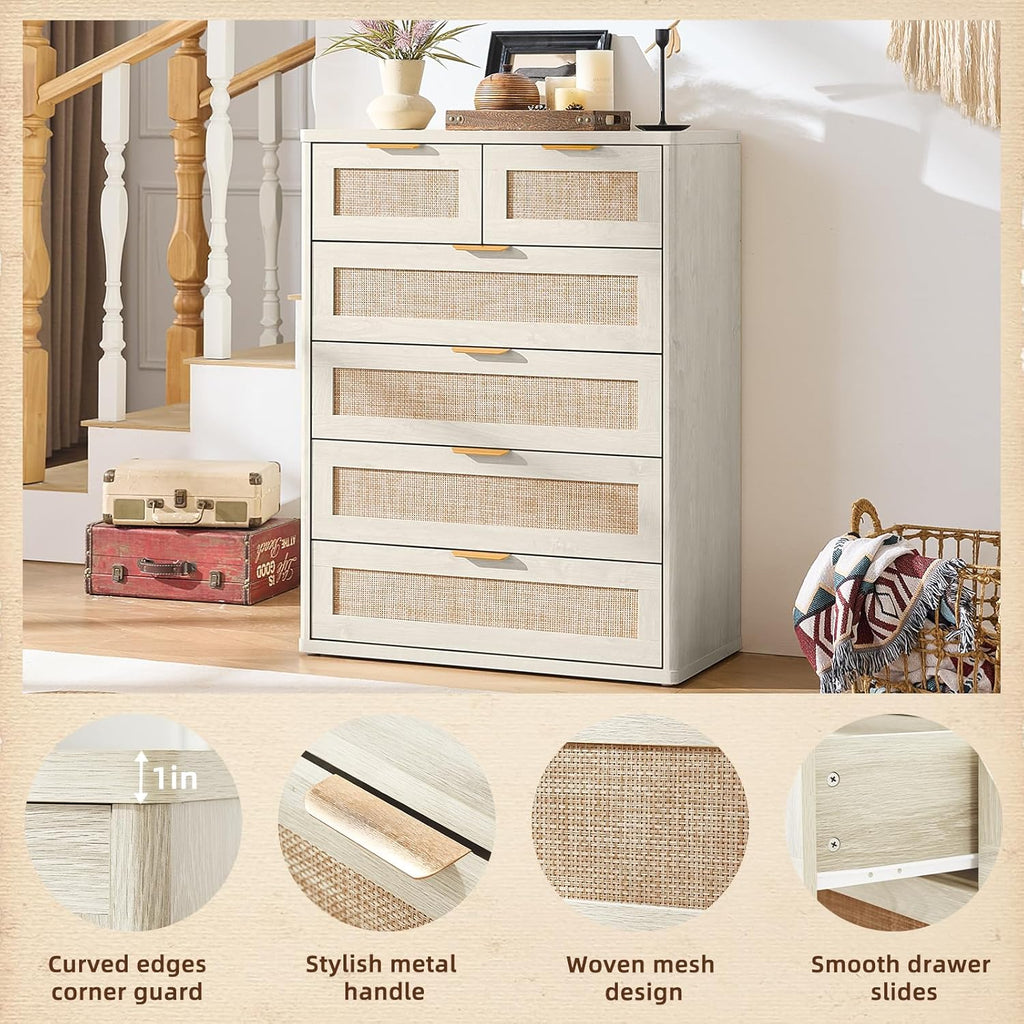 LEYAOYAO White Dresser for Bedroom Set of 2, 42" Tall Chest of Drawers, Modern 6 Drawers Boho
