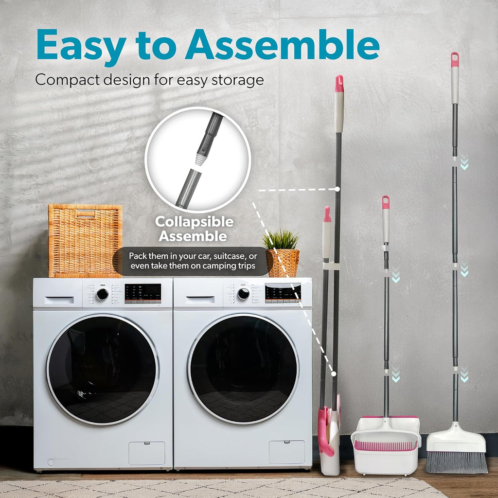 BLACK+DECKER Butler Broom & Dustpan Set - Stand-Up Design - Lightweight, Space-Saving Combo for