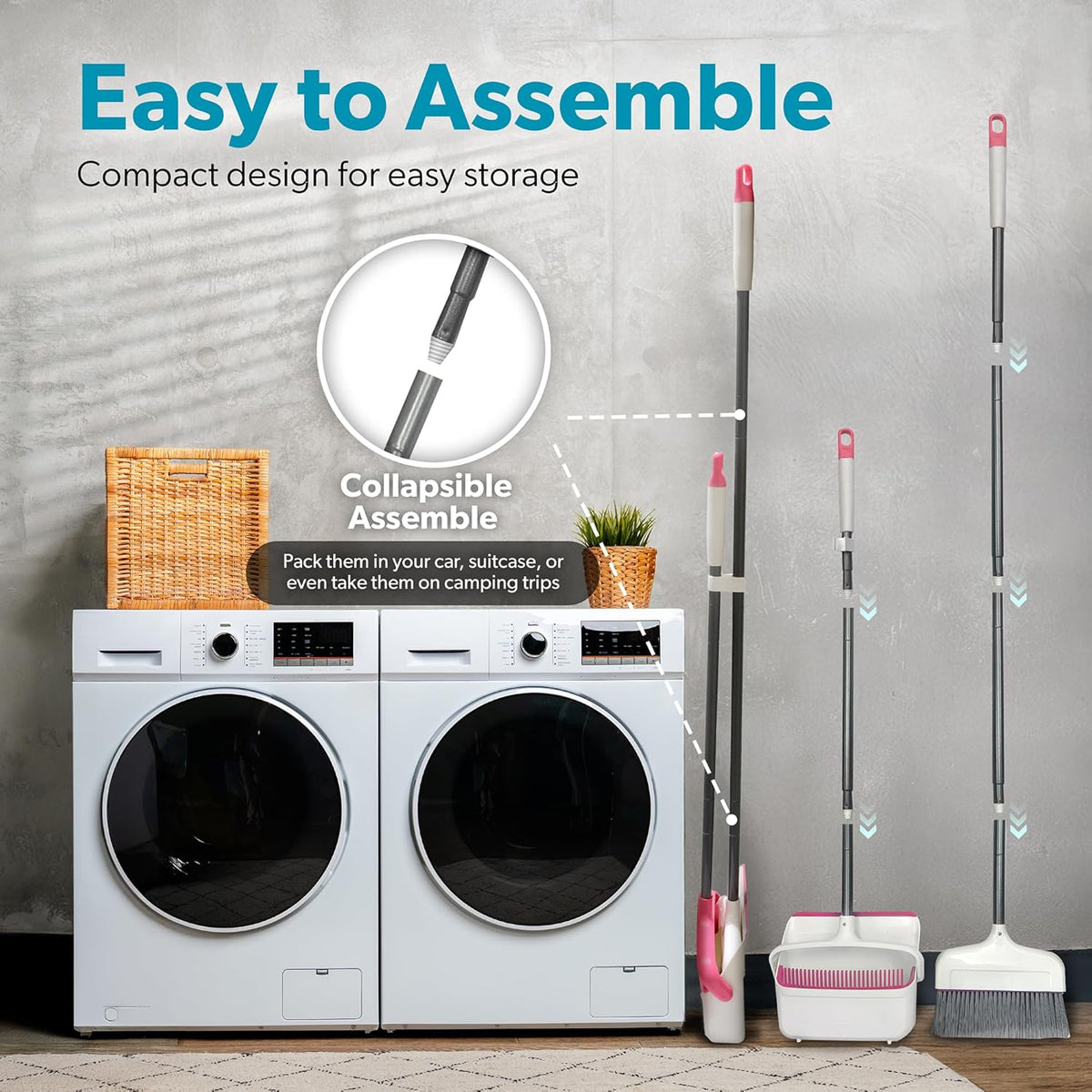 BLACK+DECKER Butler Broom & Dustpan Set - Stand-Up Design - Lightweight, Space-Saving Combo for