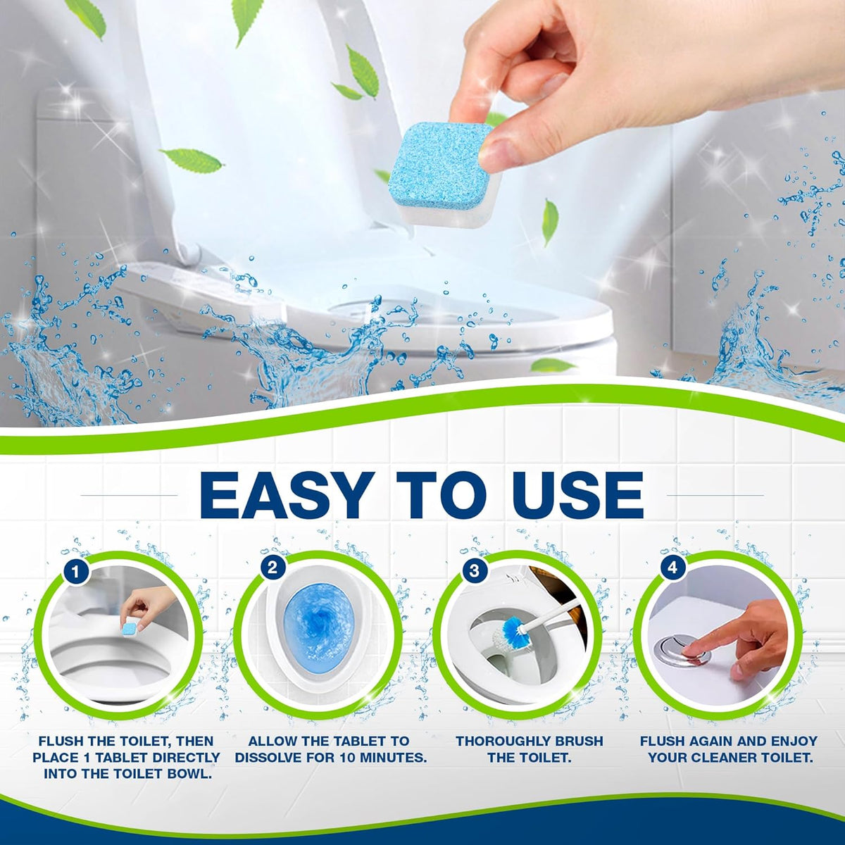 True Fresh Toilet Bowl Cleaner Tablets 24 Pack – Deodorizer & Septic Safe – Deep Cleaning, Odor