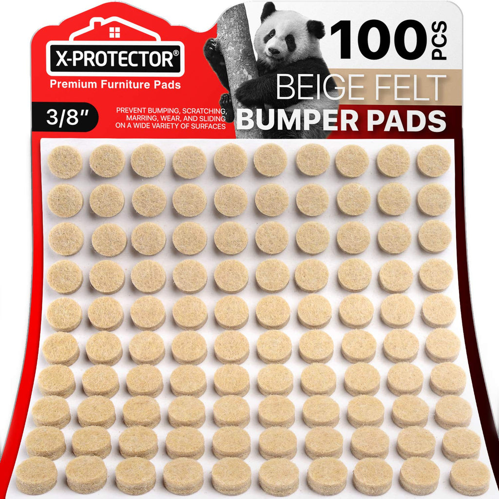 Cabinet Door Bumpers X-Protector 100 PCS – Small Felt Pads 3/8” – Ideal Beige Felt Bumpers