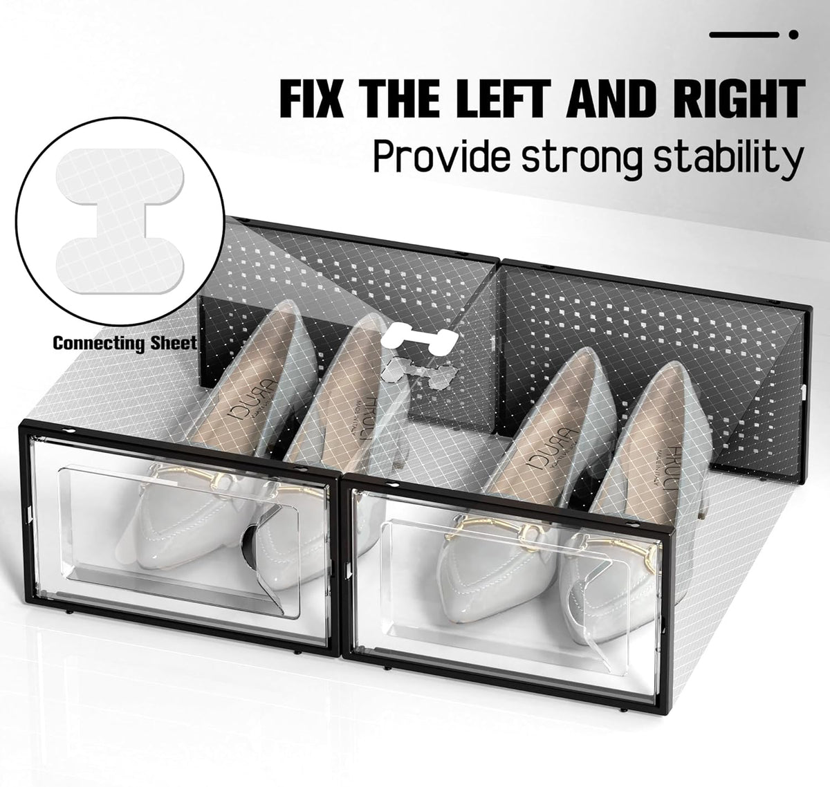 Kuject 15 Pack Shoe Storage Boxes, Clear Plastic Stackable Shoe Organizer for Closet, Connect Left