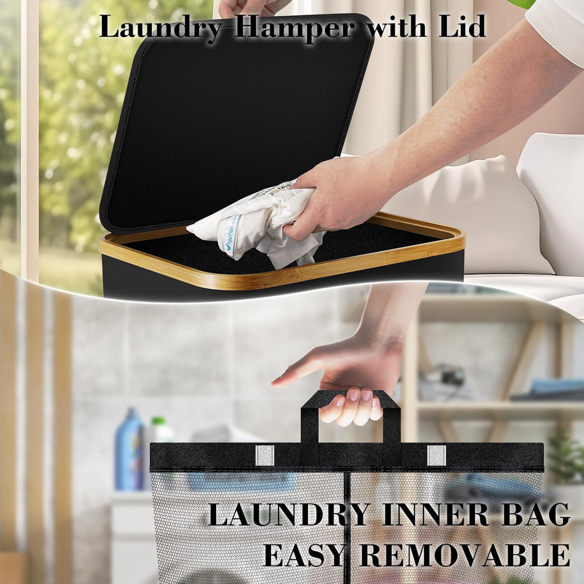 Laundry Hamper with Wheels,29 Gal (110L) Laundry Basket with lid Rolling Clothes Hamper Foldable