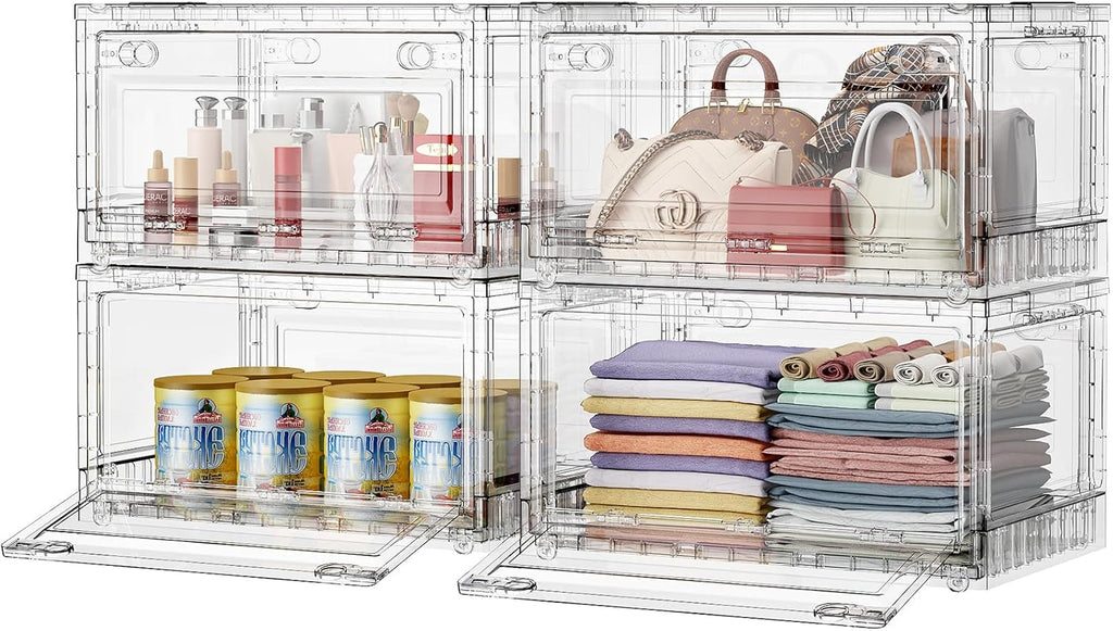 BROVIEW Clear Stackable Storage Bins Drawers, Open Front Large Plastic Storage Bins with Lids