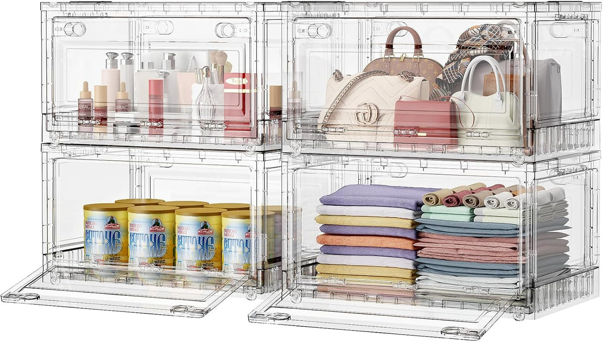 BROVIEW Clear Stackable Storage Bins Drawers, Open Front Large Plastic Storage Bins with Lids