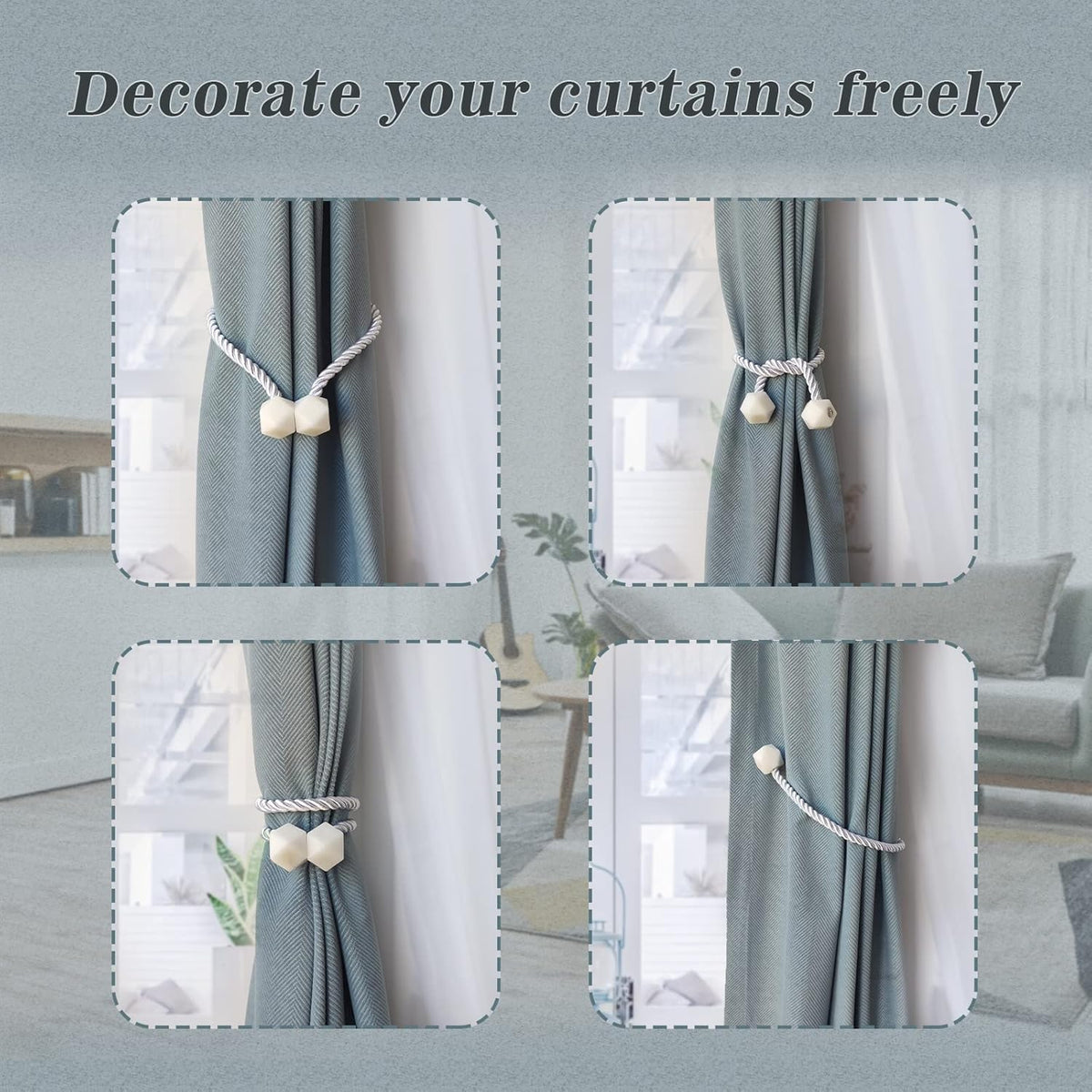 Hion Magnetic Curtain Tiebacks White 2pcs, Curtain Tiebacks Buckles Holdbacks Holders Hooks Clip