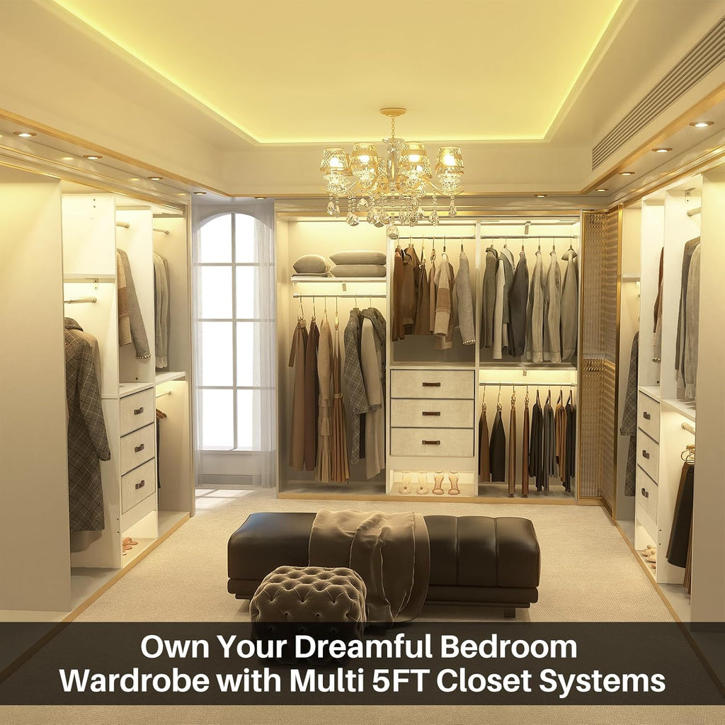 Armocity 5FT Small Closet System with 3 Fabric Drawers, 60 Inches Walk In Closet Organizer System